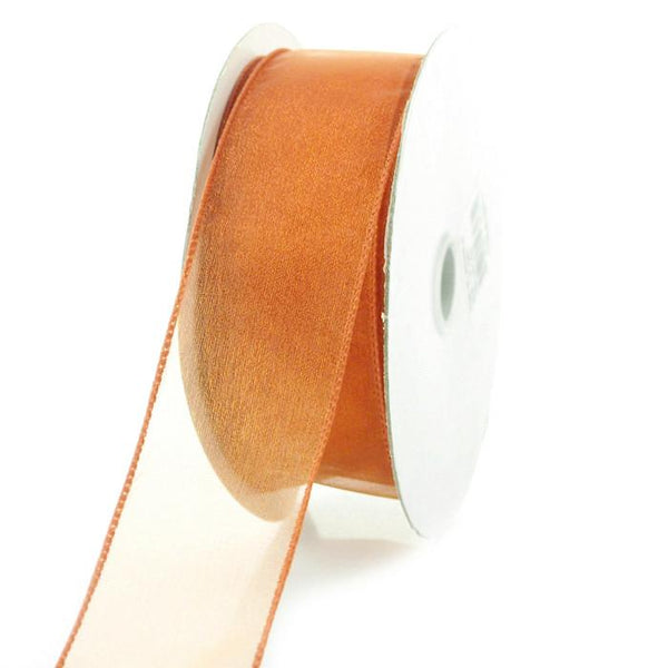 Sheer Chiffon Ribbon Wired Edge, 1-1/2-inch, 25-yard, Copper