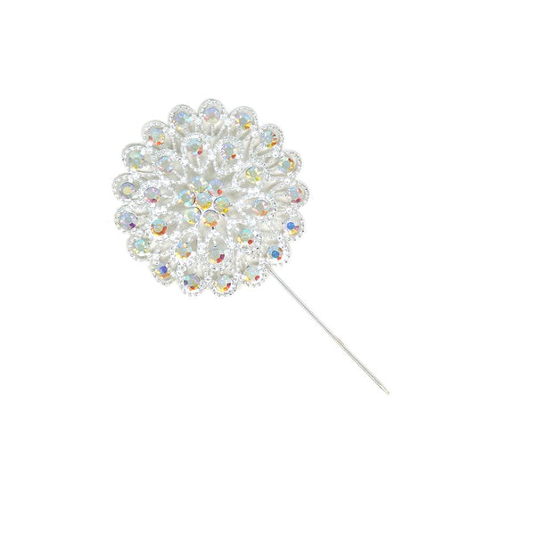 Rhinestone Floral Pin, Silver, 2-1/4-Inch, 3-Count