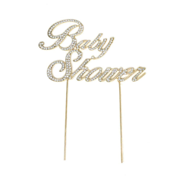 Rhinestone Cake Topper "Baby Shower", Gold, 7-1/4-Inch