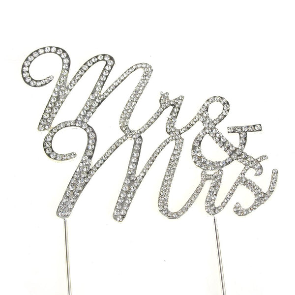 Metal Rhinestone Celebration Cake Toppers, Silver, Mr & Mrs