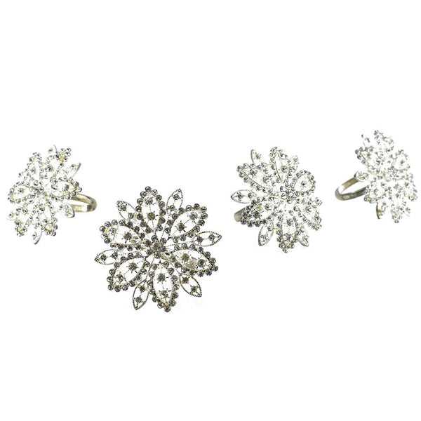 Rhinestone Napkin Holder Rings, Silver, 2-1/2-Inch, 4-Count