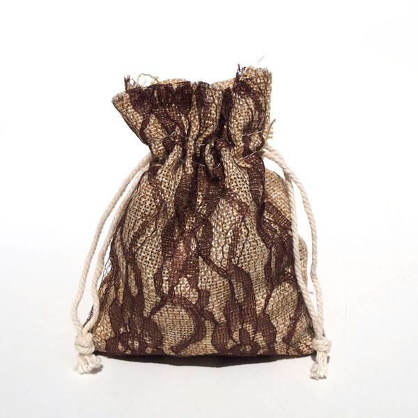 Faux Burlap Bags Lace Overlay, 4-Inch x 5-Inch, 6-Piece, Brown