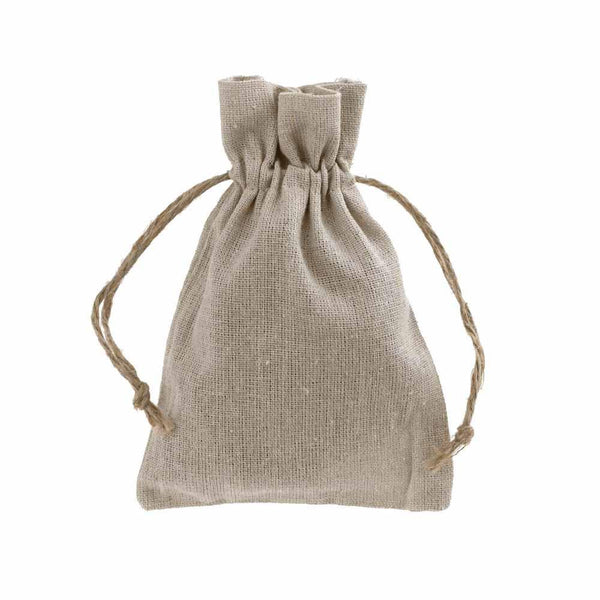 Natural Linen Favor Bags with Jute Drawstring, 4-Inch x 6-Inch, 12-Piece