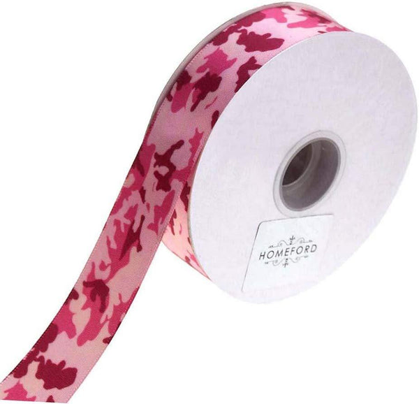 Camouflage Satin Ribbon, Hot Pink, 7/8-Inch, 4-Yard