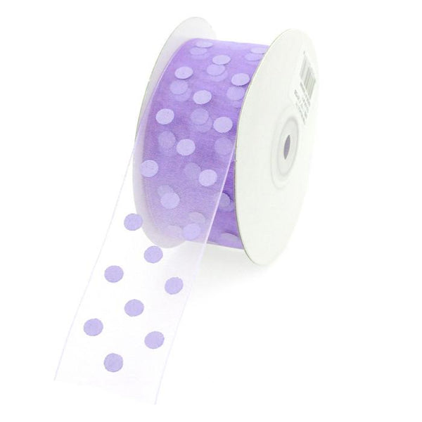 Polka Dot Organza Ribbon, 1-1/2-Inch, 25 Yards, Lavender/Lavender
