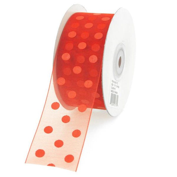 Polka Dot Organza Ribbon, 1-1/2-Inch, 25 Yards, Red/Red