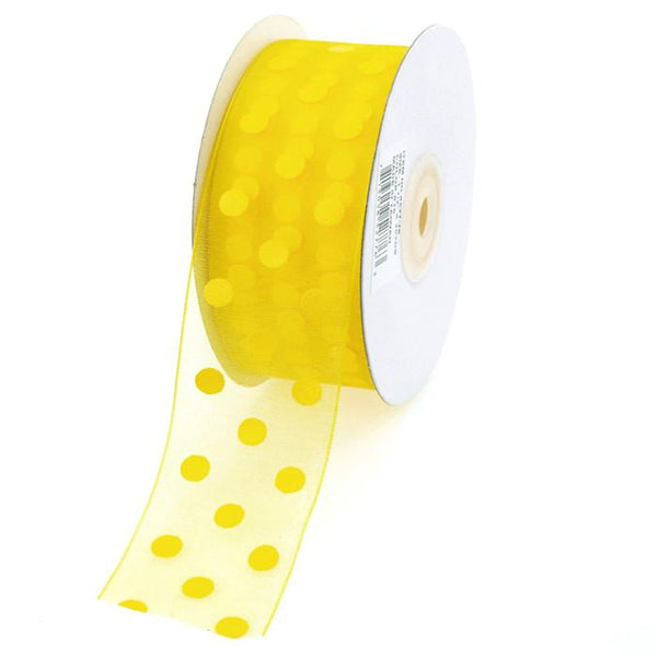 Polka Dot Organza Ribbon, 1-1/2-Inch, 25 Yards, Dark Yellow