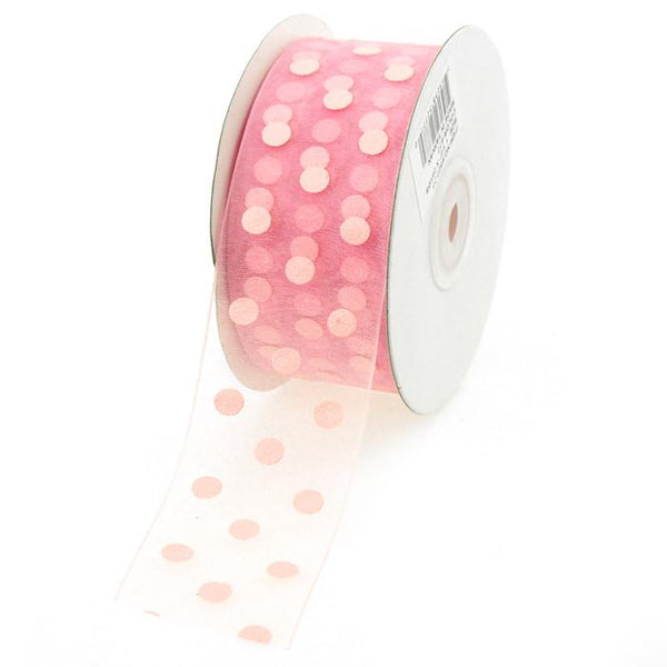 Polka Dot Organza Ribbon, 1-1/2-Inch, 25 Yards, Mauve/Pink