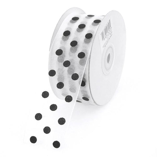 Polka Dot Organza Ribbon, 1-1/2-Inch, 25 Yards, White/Black