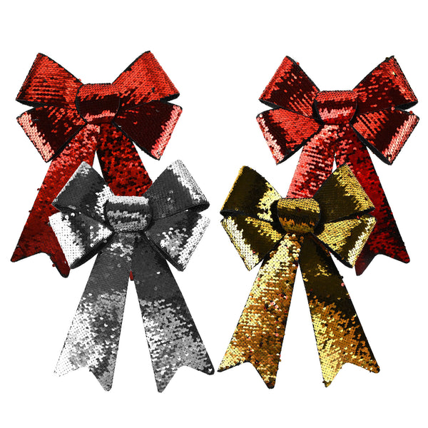 Christmas Metallic Double Sided Sequin Bows, 13-Inch, 4-Piece