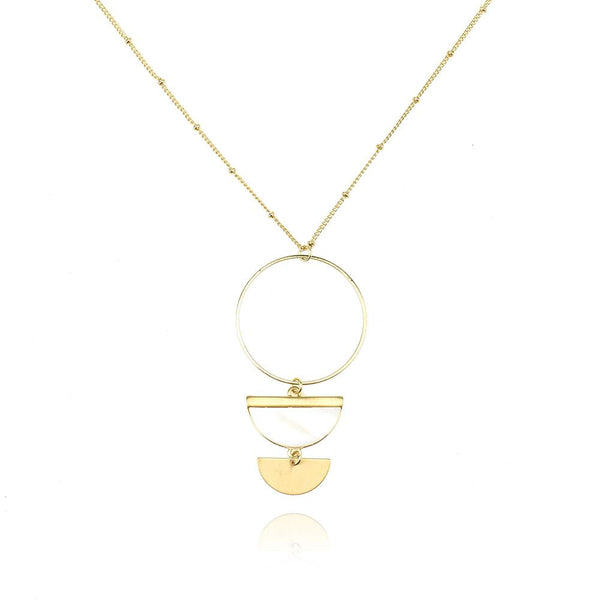Pearlescent Semi Circle Pendant Necklace, White, 22-Inch