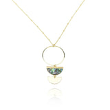 Pearlescent Semi Circle Pendant Necklace, 22-Inch