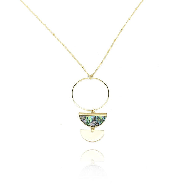 Pearlescent Semi Circle Pendant Necklace, 22-Inch