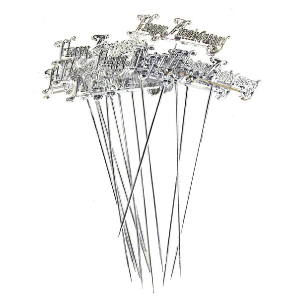 Plastic Chrome "Happy Anniversary" Pick, 5-Inch, 12 Count