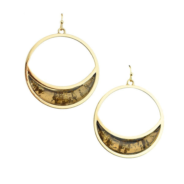 Jewel Toned Accent Circle Drop Dangle Earrings, Tan, 1-3/4-Inch