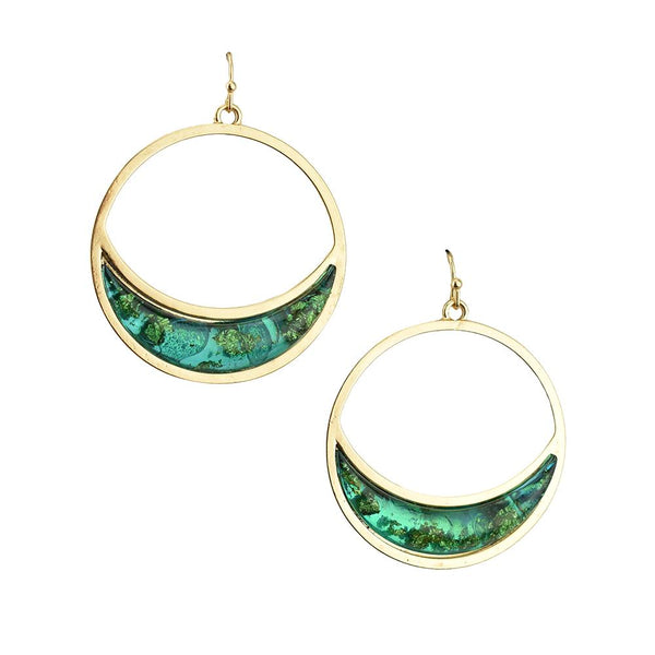 Jewel Toned Accent Circle Drop Dangle Earrings, Emerald, 1-3/4-Inch