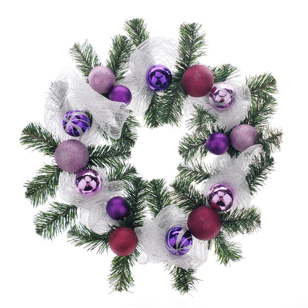 Decorated Styrofoam Christmas Wreath, Purple, 21-Inch