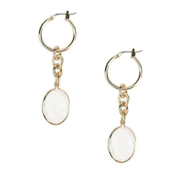 Dangling Gemstone Hoop Earring, Clear, 2-Inch