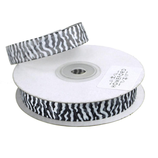 Zebra Print Organza Ribbon, 5/8-Inch, 25 Yards, Black Sheer