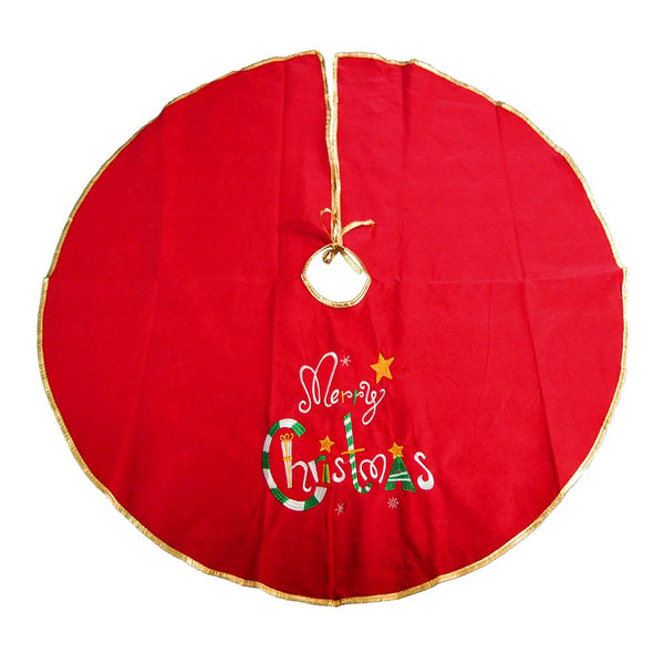 Embroidered Felt Christmas Tree Skirt, Red, 42-Inch