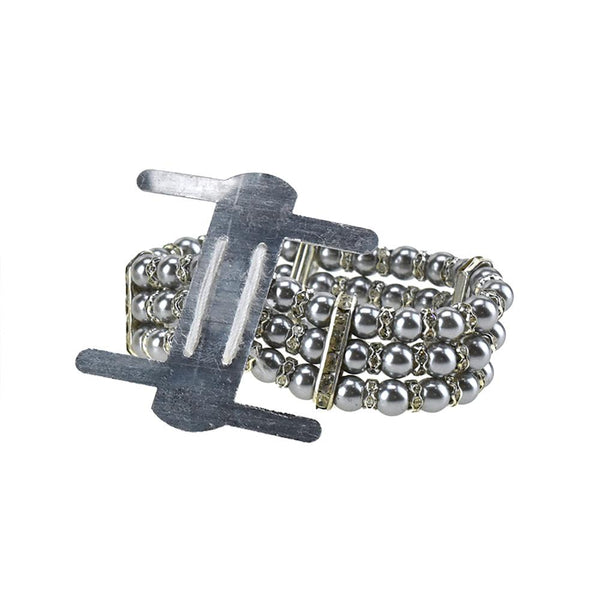 Pearl and Rhinestone Corsage Wristlet, Silver, 3/4-Inch