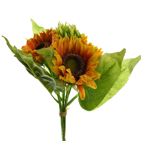 Artificial Sunflower Bouquet, Orange, 15-Inch
