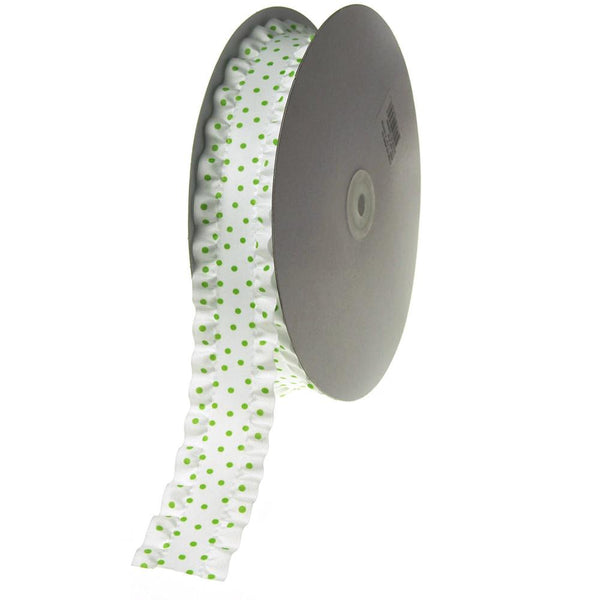 Ruffled Satin Polka Dot Ribbon, 1-1/2-inch, 25-yard, Apple Green