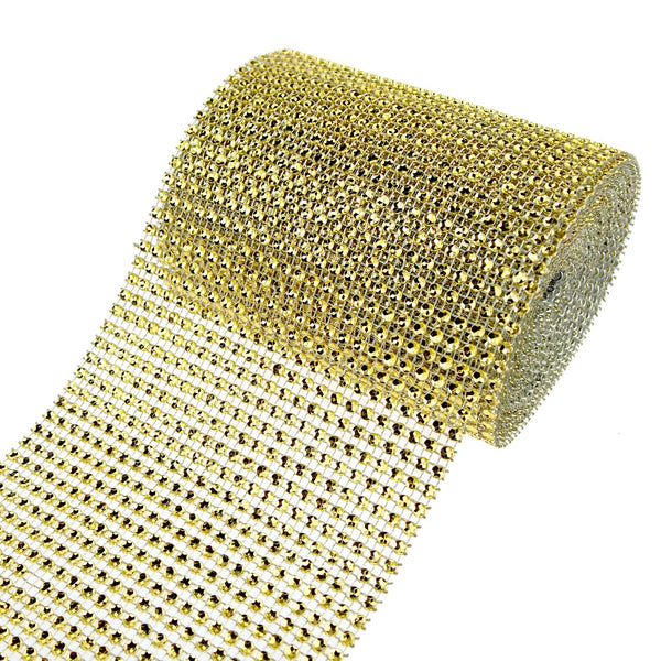 Rhinestone Diamond Wrap Ribbon, Gold, 4-3/4-Inch, 5 Yards