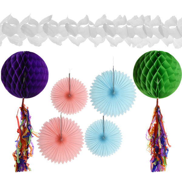 Tissue Garland, Fan, and Honeycomb Party Decorations, Assorted Sizes
