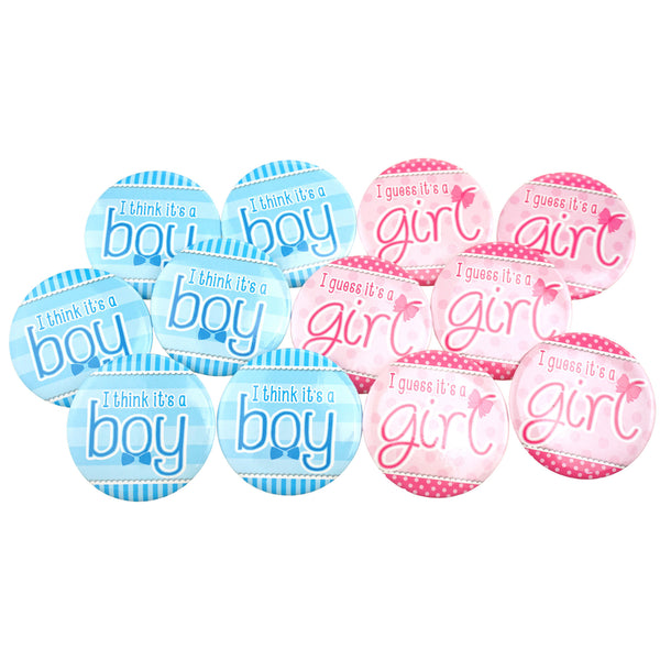 Gender Reveal Buttons Party Favors, 1-3/4-Inch, 12-Count