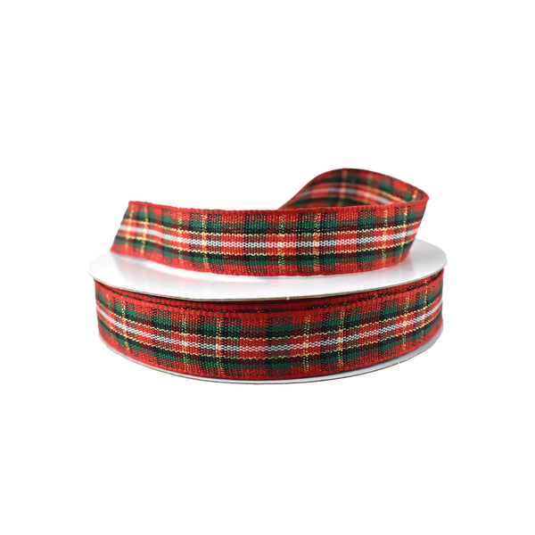 Glimmer Narrow Plaid Ribbon, 5/8-Inch, 25-Yard