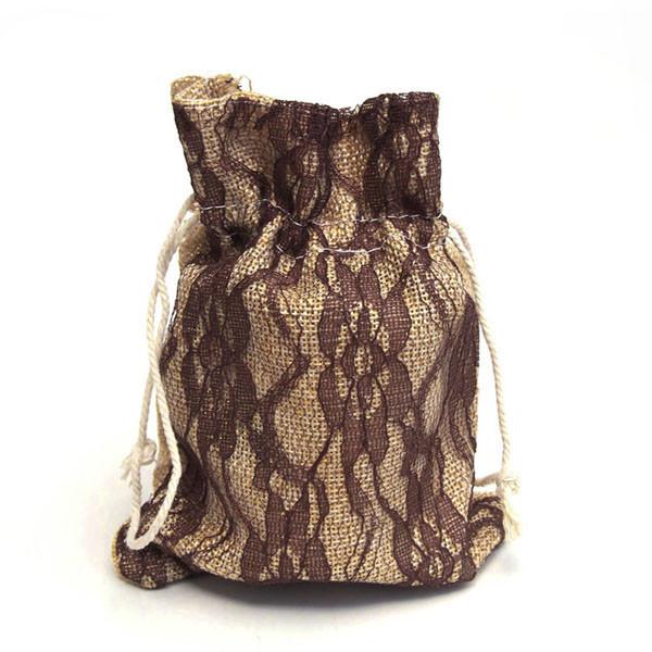Faux Burlap Bags Lace Overlay, 5-Inch x 6-1/2-Inch, 6-Piece, Brown
