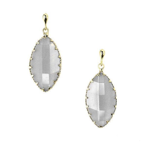 Leaf Shaped Gemstone Drop Earrings, Clear, 1-1/4-Inch