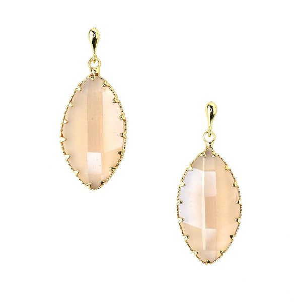 Leaf Shaped Gemstone Drop Earrings, Peach, 1-1/4-Inch