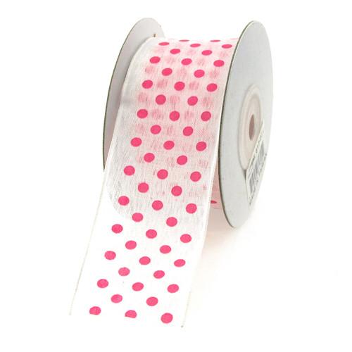 Polka Dot Organza Ribbon Wired Edge, 1-1/2-Inch, 10 Yards, Pink