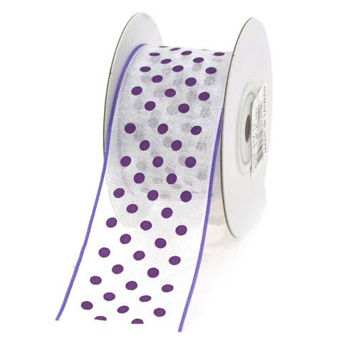 Polka Dot Organza Ribbon Wired Edge, 1-1/2-Inch, 10 Yards, Lavender