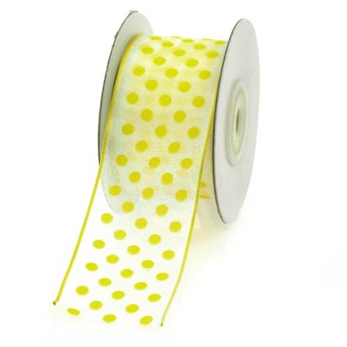 Polka Dot Organza Ribbon Wired Edge, 1-1/2-Inch, 10 Yards, Yellow