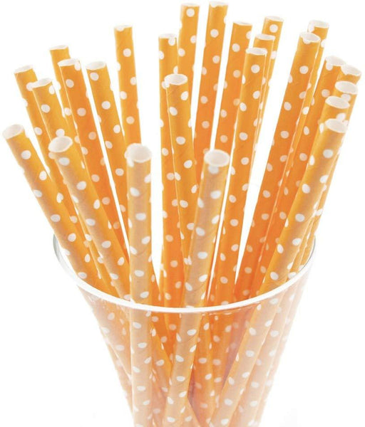 Small Dots Paper Straws, 7-3/4-inch, 25-Piece, White/Orange