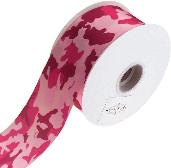 Camouflage Satin Ribbon, Hot Pink, 1-1/2-Inch, 3-Yard