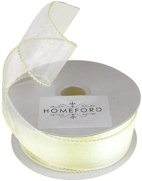 Sheer Organza Wired Edge Ribbon, 1-1/2-Inch, 10 Yards, Ivory