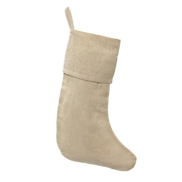 Natural Plain Lined Linen Christmas Stockings, 16-Inch