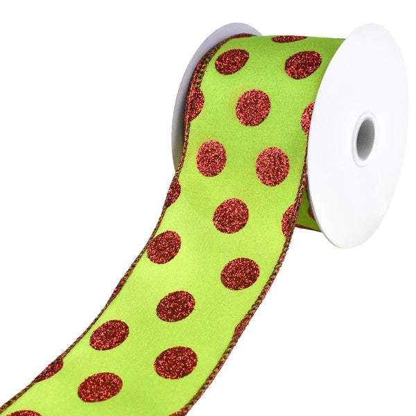 Christmas Polka Dots Wired Ribbon, 2-1/2-Inch, 10-Yard - Lime Green/Red