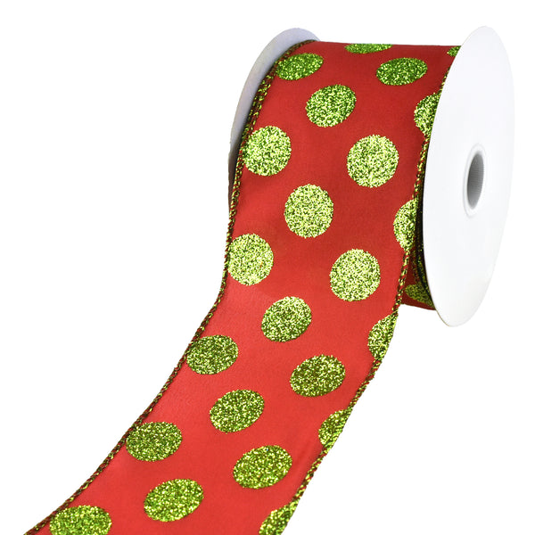 Christmas Polka Dots Wired Ribbon, 2-1/2-Inch, 10-Yard - Red/Lime Green