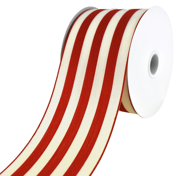 Striped Ivory Cotton Ribbon, 2-1/2-Inch, 10-Yard - Red