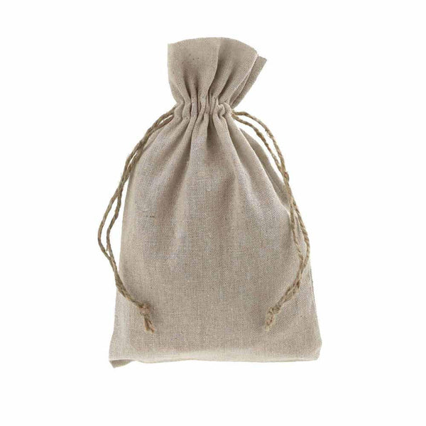 Natural Linen Favor Bags with Jute Drawstring, 6-Inch x 10-Inch, 12-Piece