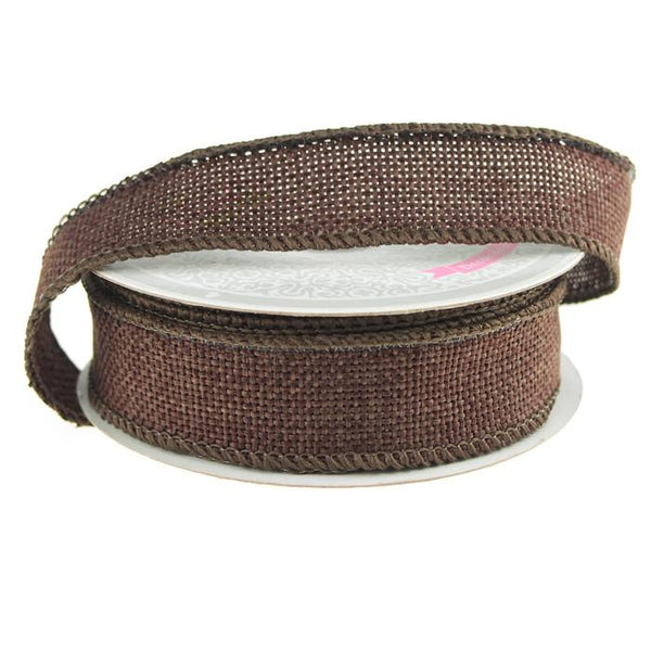 Faux Burlap Wired Edge Ribbon, 7/8-inch, 10-yard, Dark Brown