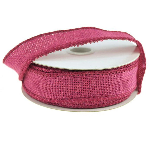 Faux Burlap Wired Edge Ribbon, 7/8-inch, 10-yard, Hot Pink