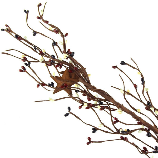 Artificial Berry Garland with Rustic Stars, 40-Inch, Burgundy/Ivory