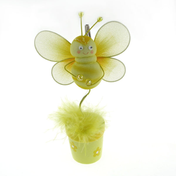 Bee Flower Pot Place Card Holder, 6-Inch, Yellow - CLOSEOUT