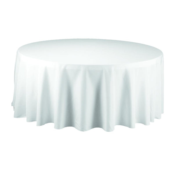 Round Polyester Tablecloth, 132-Inch, White
